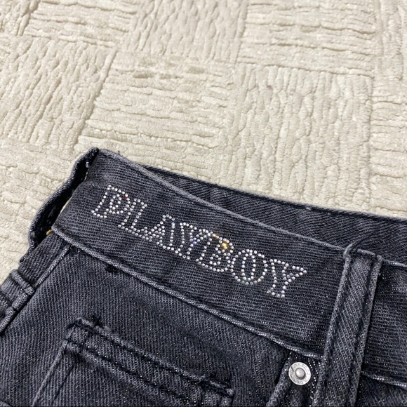 Playboy By PacSun Ultra High Waisted Denim Skirt Sz 26 Bunny Bejeweled NWT Black - Picture 4 of 7